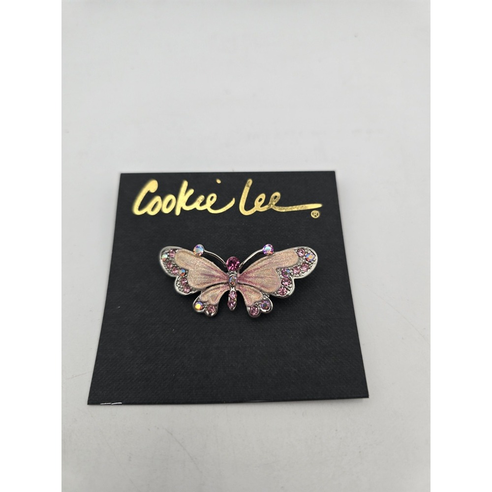 Cookie Lee Genuine Crystal & Enamel Brooch Pink Butterfly Pin New 67133